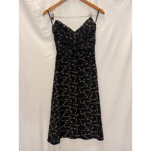 Vintage Betsey Johnson 90s Sweetheart Srapless Midi Dress Floral Embroidery Sz 2 - Picture 1 of 3